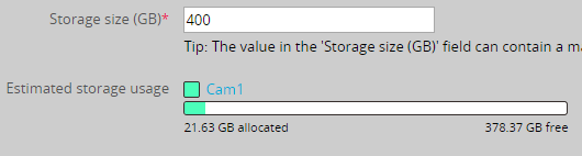 The estimated storage space that the camera takes up on the NAS volume